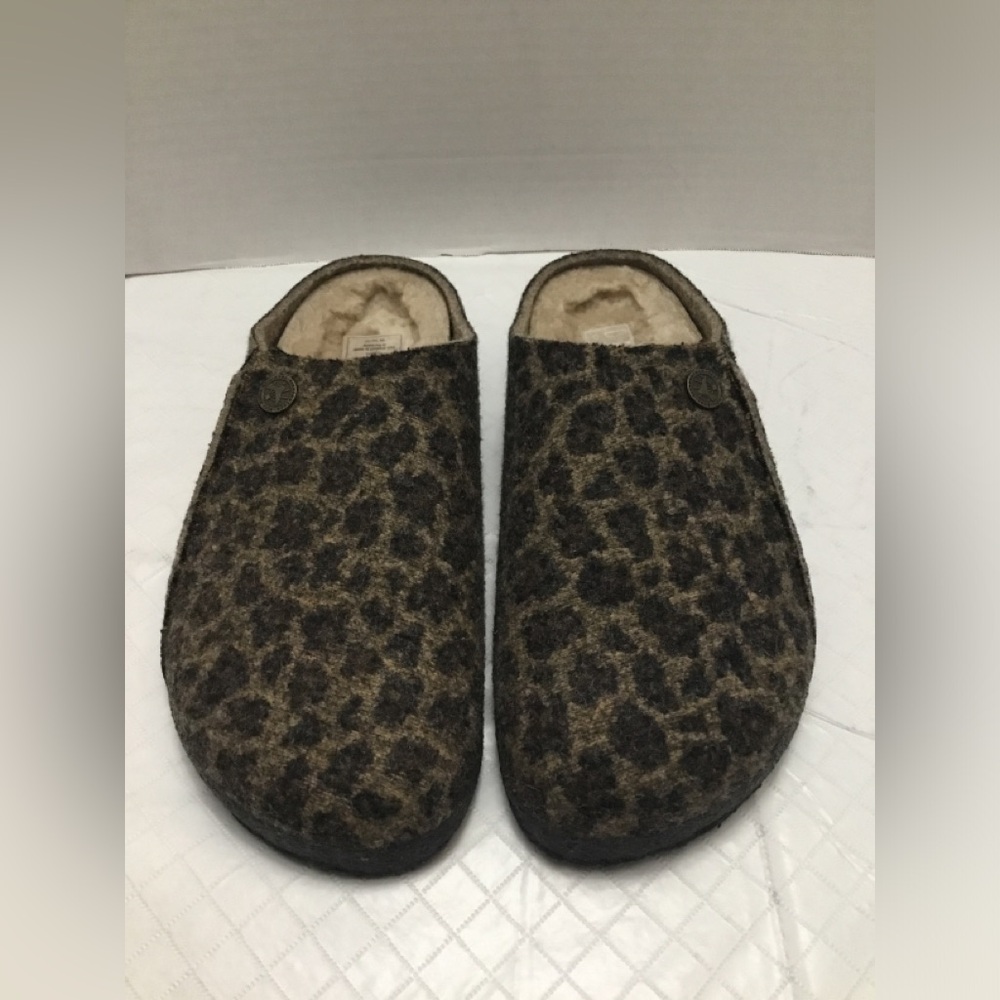 Birkenstock Brown Leopard Print Felt Clogs